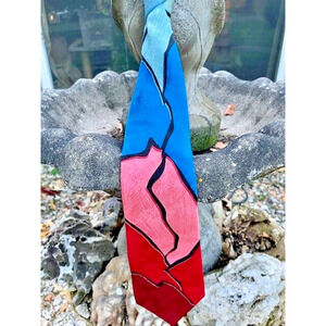 Rush Limbaugh Abstract Silk Necktie NO BOUNDARIES Colorful Red Blue Pink 1990’s